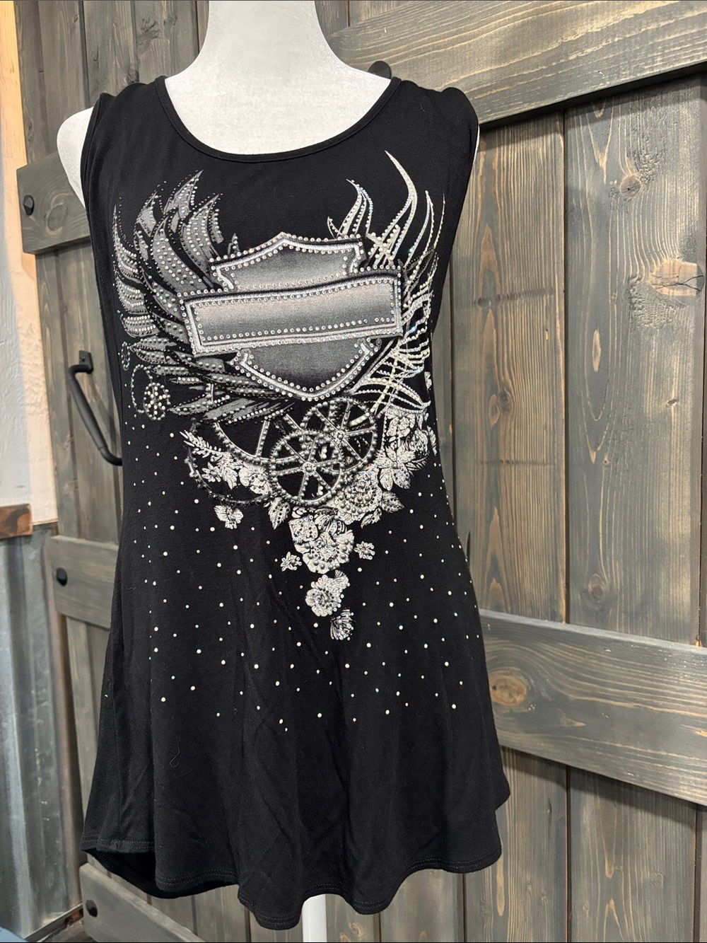 Harley Davidson Black Sleeveless Embellished Graphic Tank Top